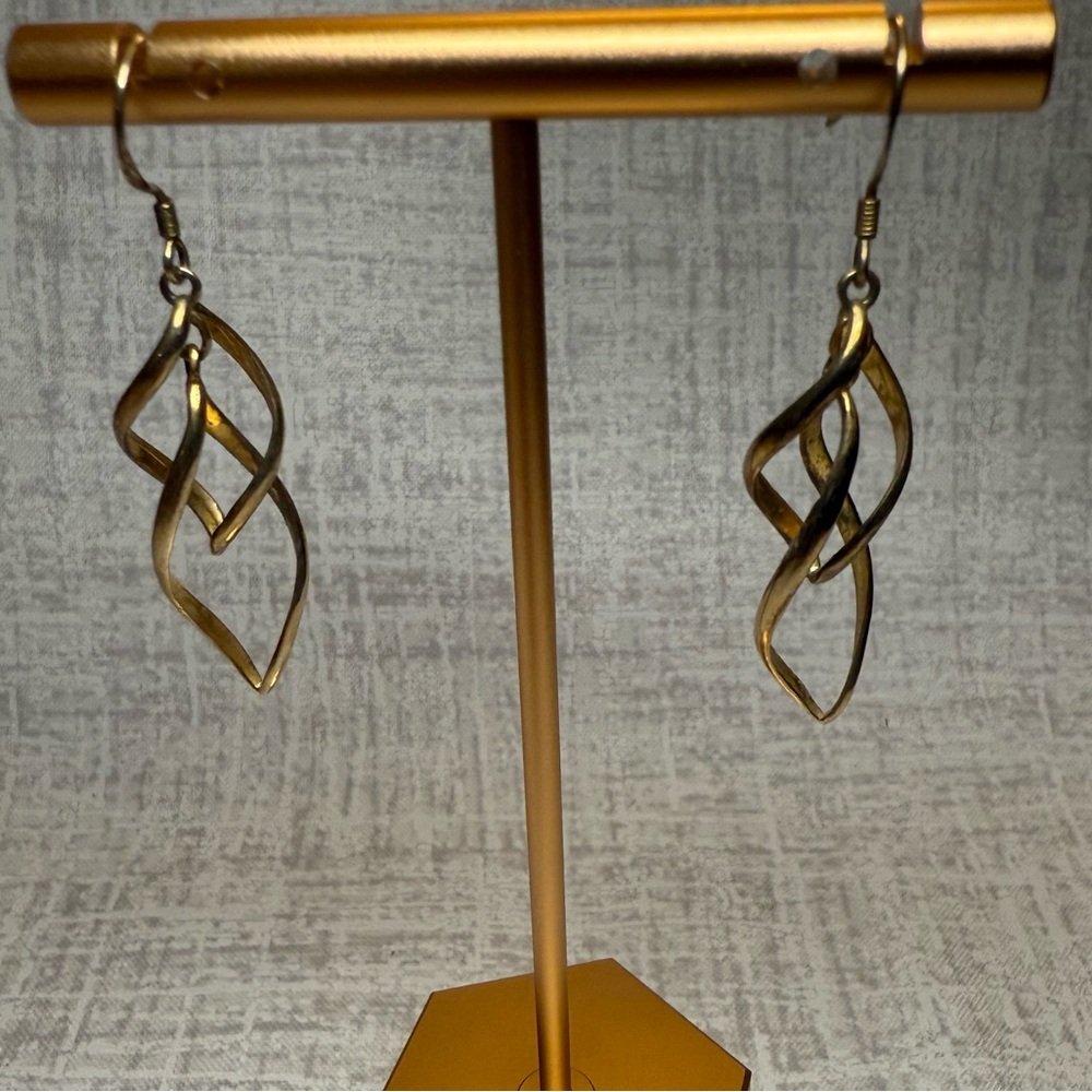 Vintage Gold-Plated Sterling Silver Twisted Drop Earrings - Picture 2 of 5